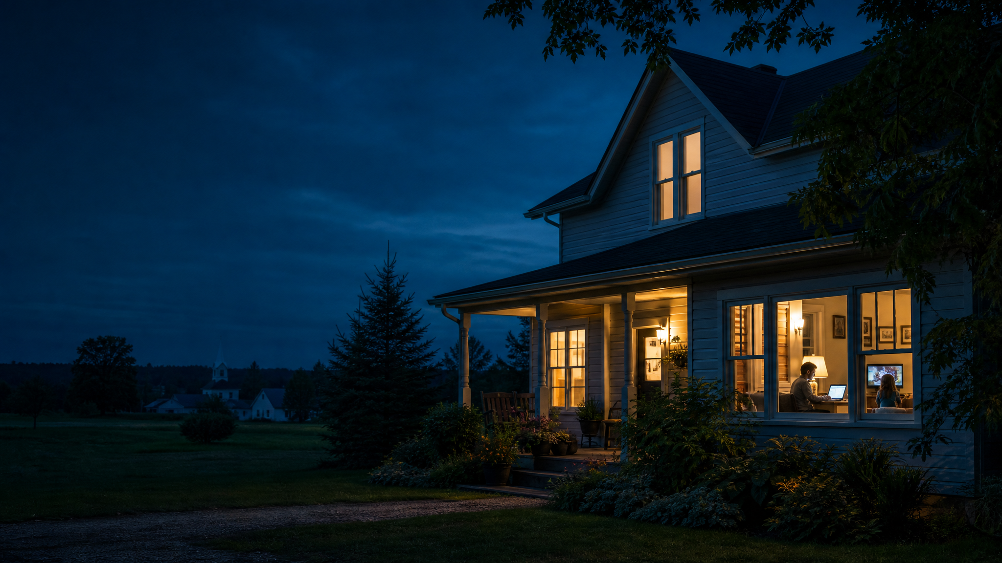 A connected home at night